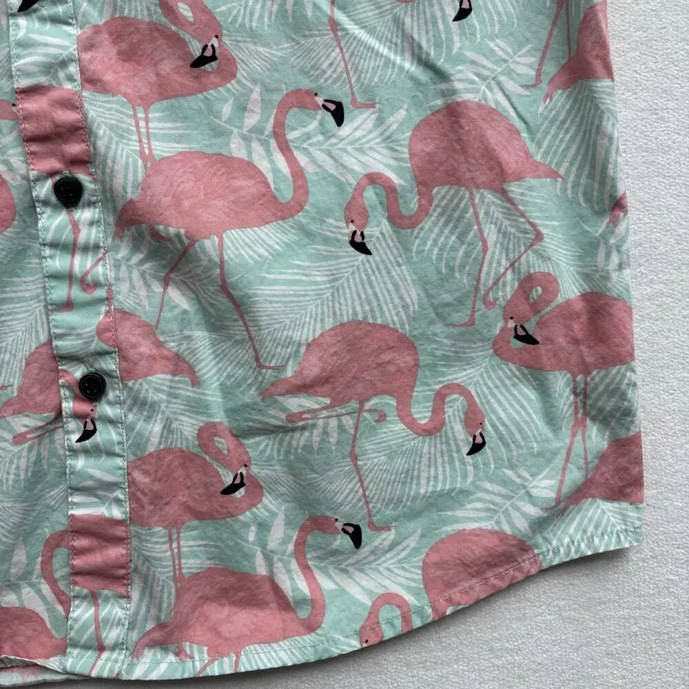 RF Brand MFG Men Medium Hawaiian Shirt Flamingo Short Sleeve Tropical‎